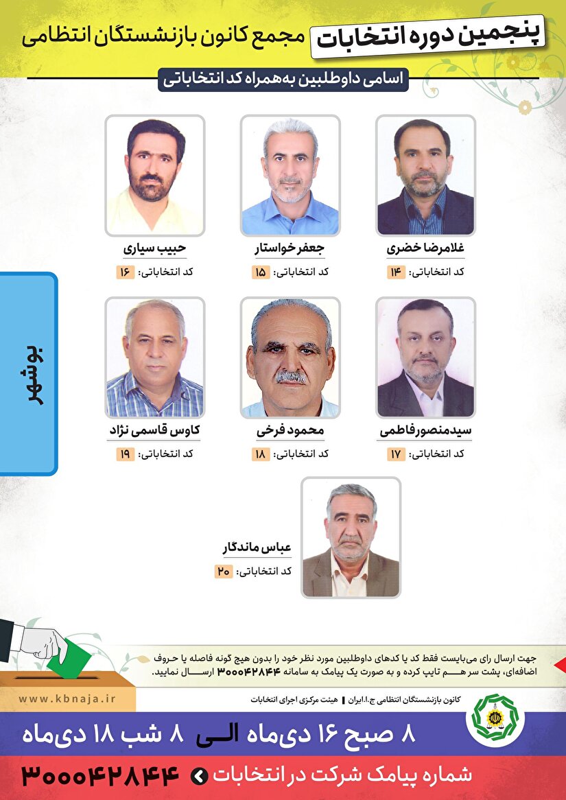 اسامی داوطلبان پنجمین دوره انتخابات مجمع کانون بوشهر