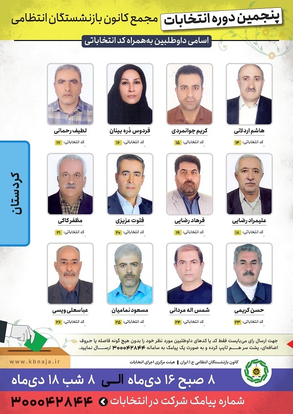 اسامی داوطلبان پنجمین دوره انتخابات مجمع کانون کردستان